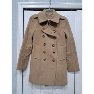 SAM NY Womens Major Wool Double Breasted Peacoat Coat Camel‎ S/M